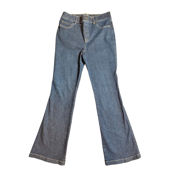 SPANX Denim - Spanx Flare Jeans Womens Large Dark Blue High Rise Pull On Stretch Denim